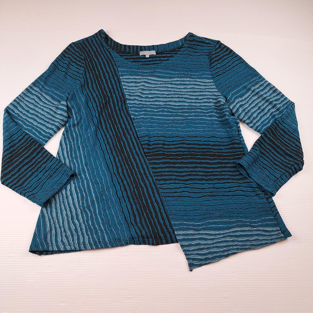 Habitat Shirt Womens Large Blue Crinkle Knit Stripe Asymmetrical Tunic Top